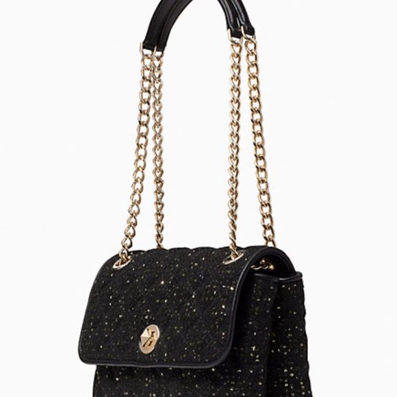 KATE SPADE NATALIA Small TWEETED FLAP SHOUDLER BAG BLACK - Picture 5 of 6